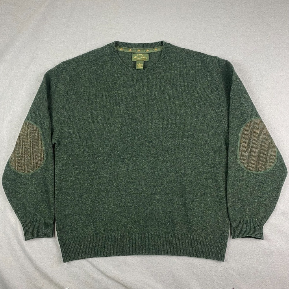 Charles F Orvis Signature Collection Crewneck Sweater XL  Pine lambswool elbow